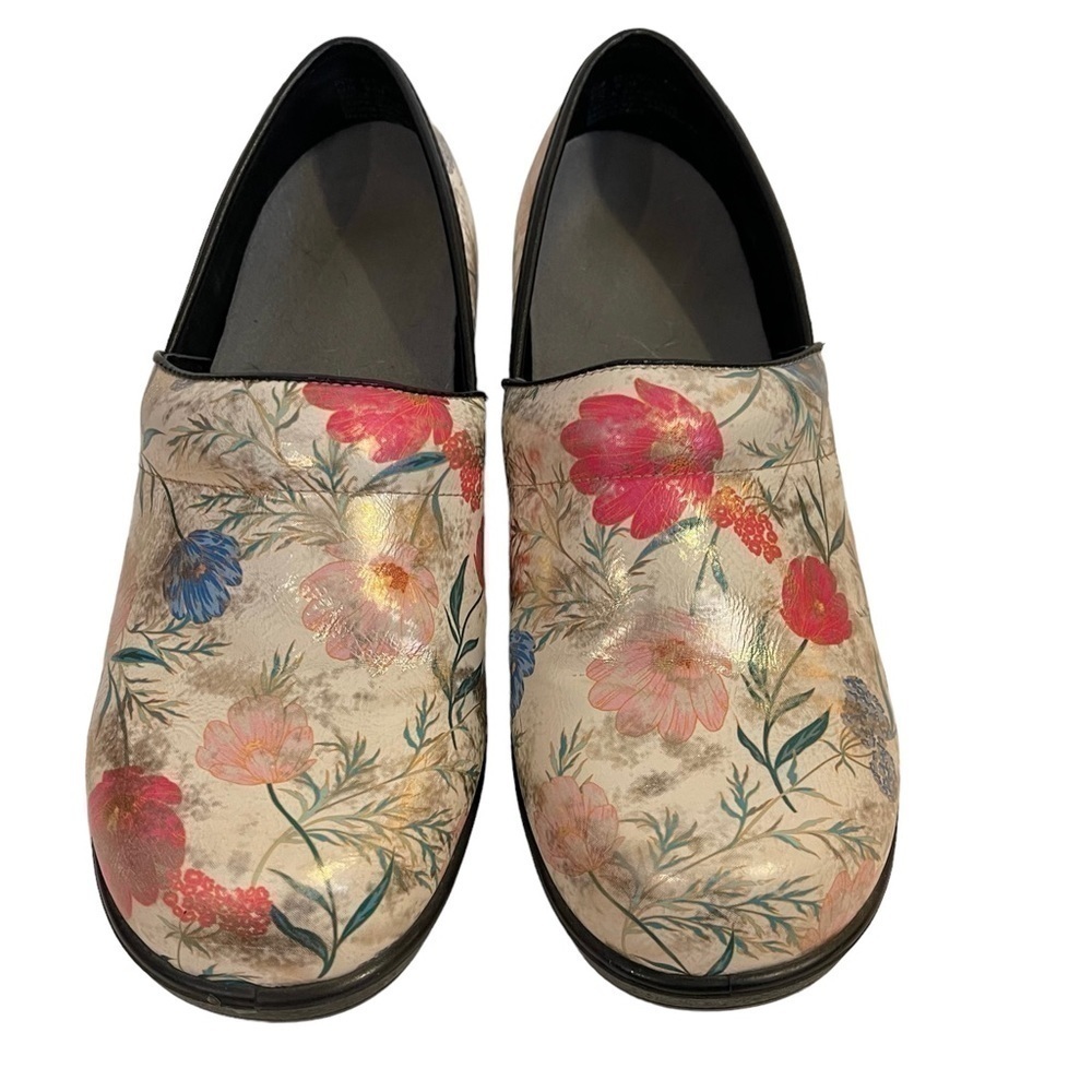 Savvy Floral Mules with Black Trim